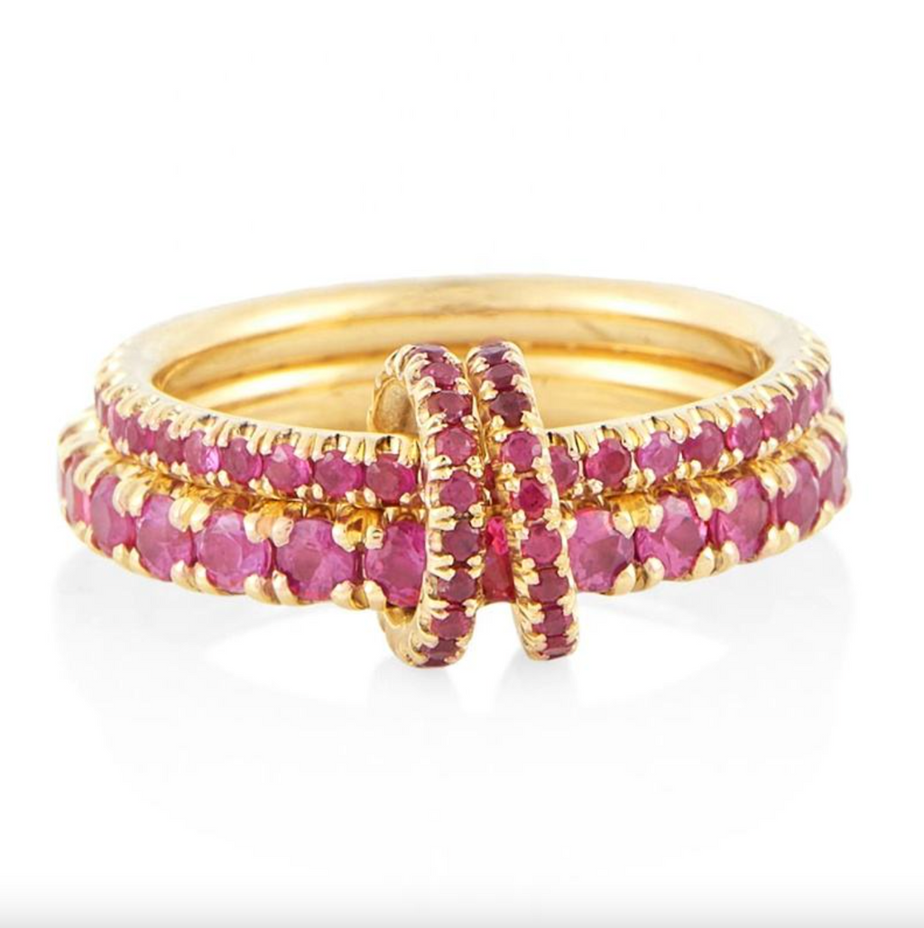 Brhyxa 18K Gold-Plated 925 Sterling Silver Ruby Double Stack Ring Set