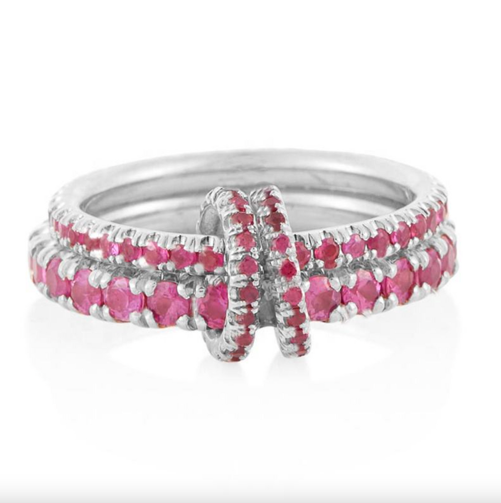 Brhyxa 18K Gold-Plated 925 Sterling Silver Ruby Double Stack Ring Set