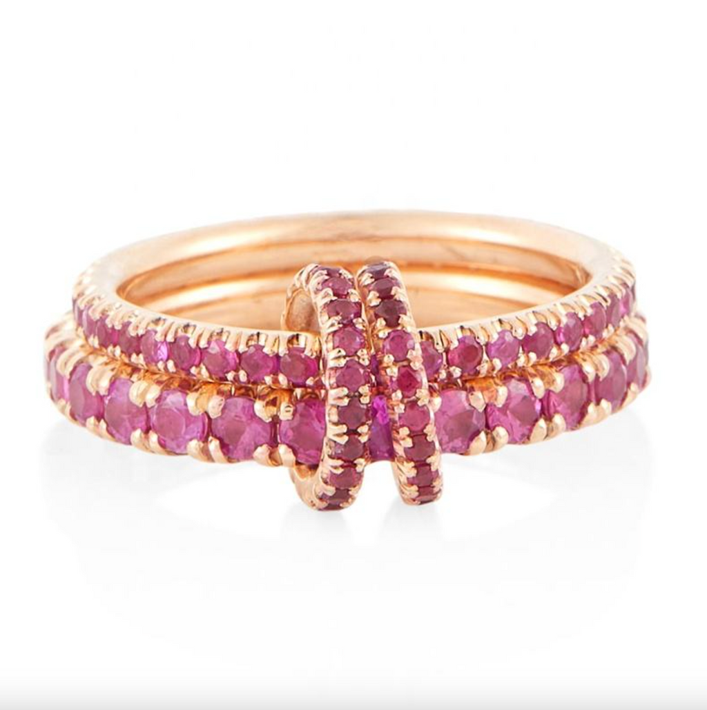 Brhyxa 18K Gold-Plated 925 Sterling Silver Ruby Double Stack Ring Set