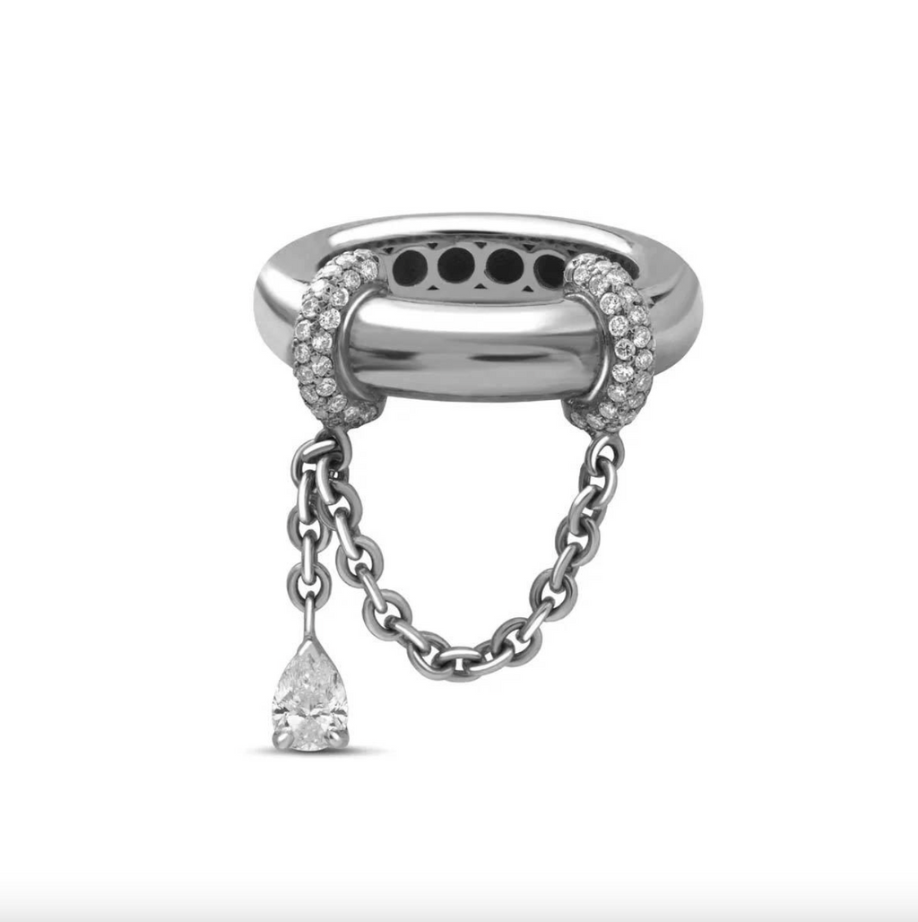 Brhyxa 18K Gold-Plated 925 Sterling Silver Diamond Chain Drape Ring