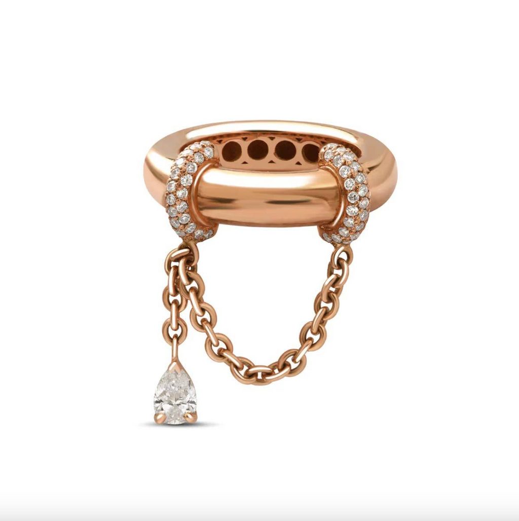 Brhyxa 18K Gold-Plated 925 Sterling Silver Diamond Chain Drape Ring