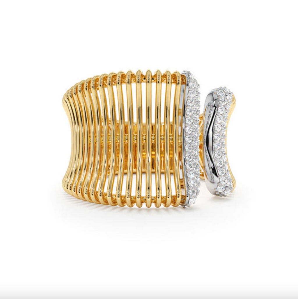 Brhyxa 18K Gold-Plated 925 Sterling Silver Ribbed Zircon Open Ring