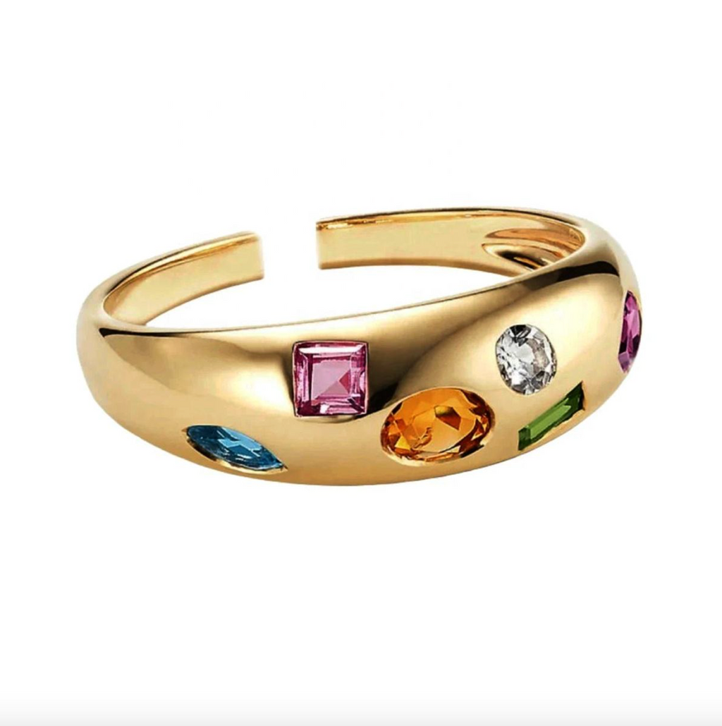 Brhyxa 18K Gold-Plated 925 Sterling Silver Colorful Stone Chunky Ring