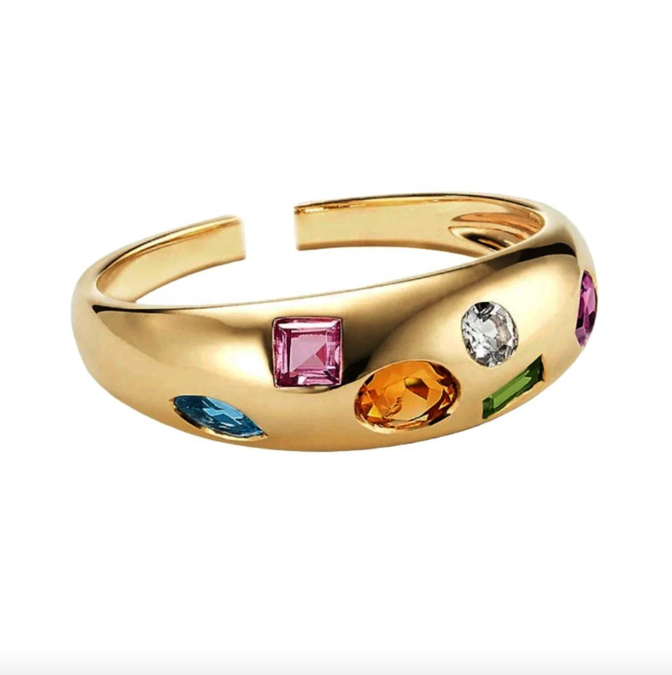 Brhyxa 18K Gold-Plated 925 Sterling Silver Colorful Stone Chunky Ring