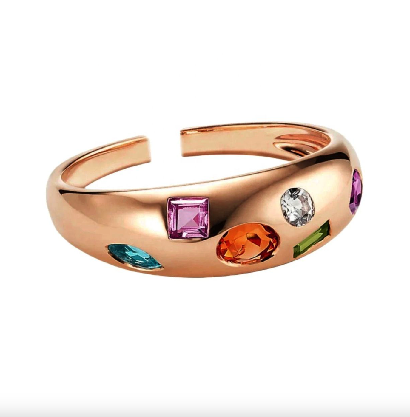 Brhyxa 18K Gold-Plated 925 Sterling Silver Colorful Stone Chunky Ring