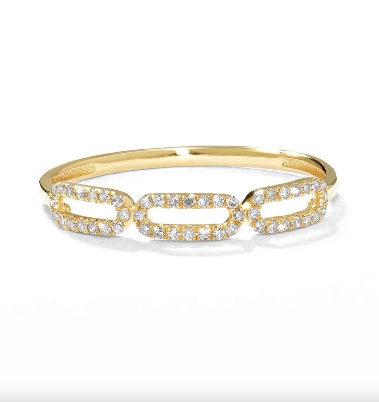 Brhyxa 14K Gold-Plated 925 Sterling Silver Diamond Paperclip Ring