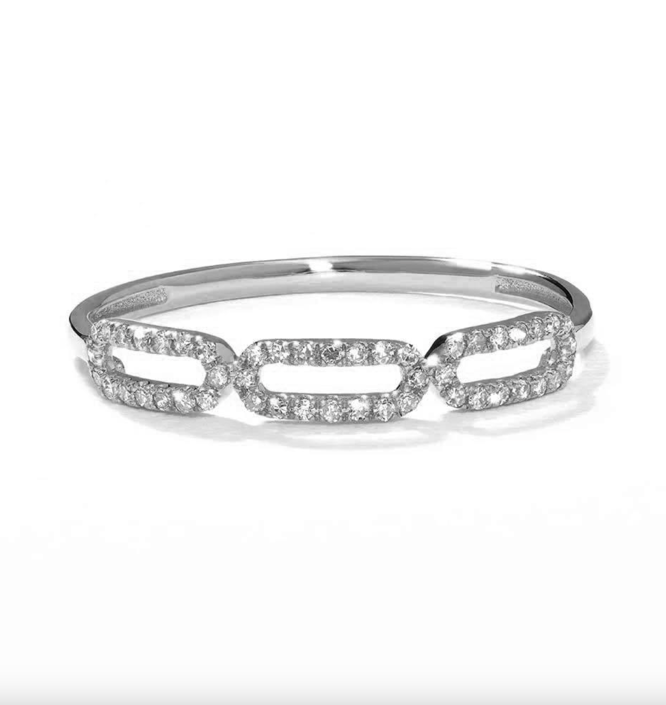 Brhyxa 14K Gold-Plated 925 Sterling Silver Diamond Paperclip Ring
