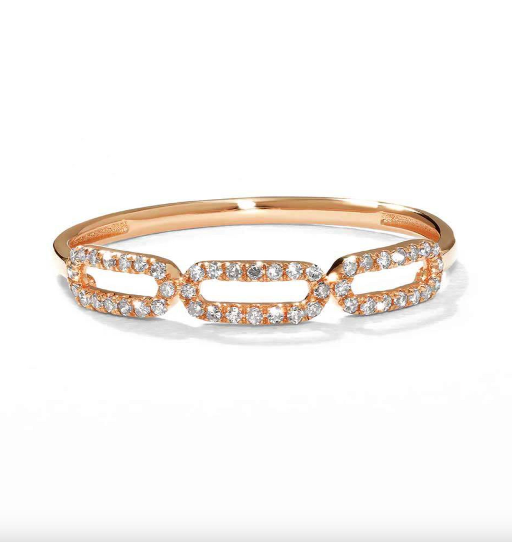 Brhyxa 14K Gold-Plated 925 Sterling Silver Diamond Paperclip Ring