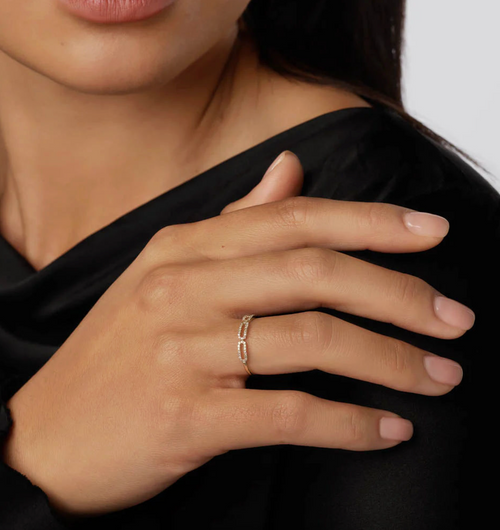 Brhyxa 14K Gold-Plated 925 Sterling Silver Diamond Paperclip Ring