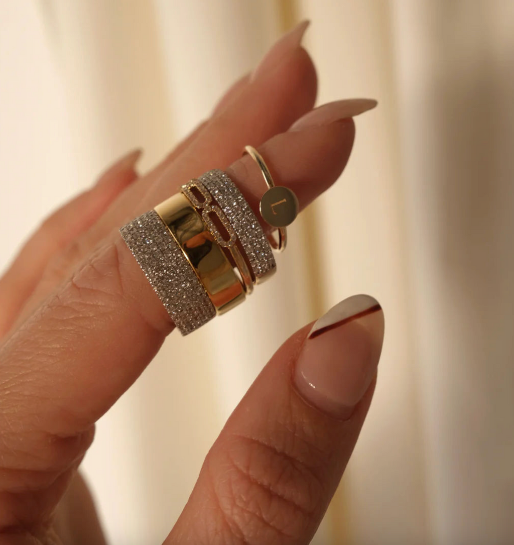 Brhyxa 14K Gold-Plated 925 Sterling Silver Diamond Paperclip Ring