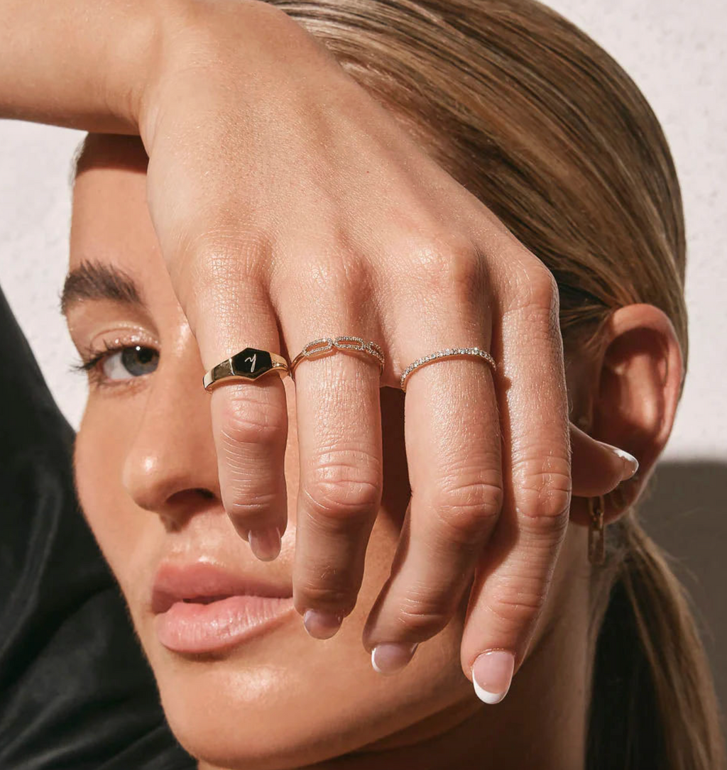 Brhyxa 14K Gold-Plated 925 Sterling Silver Diamond Paperclip Ring
