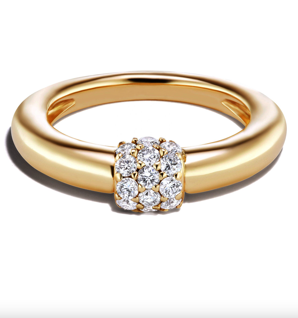 Brhyxa Vintage 18K Gold-Plated 925 Sterling Silver Triple Diamond Domed Ring