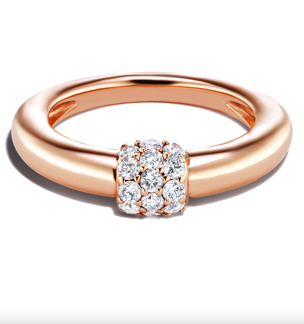 Brhyxa Vintage 18K Gold-Plated 925 Sterling Silver Triple Diamond Domed Ring