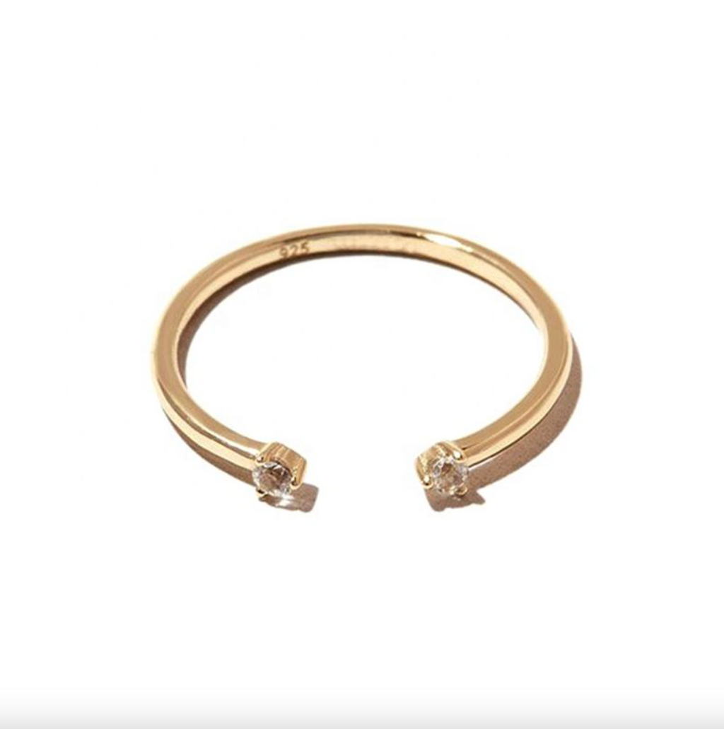Brhyxa Women’s 14K Gold-Filled Silver Ring – Adjustable Open Ring with Diamond Accents