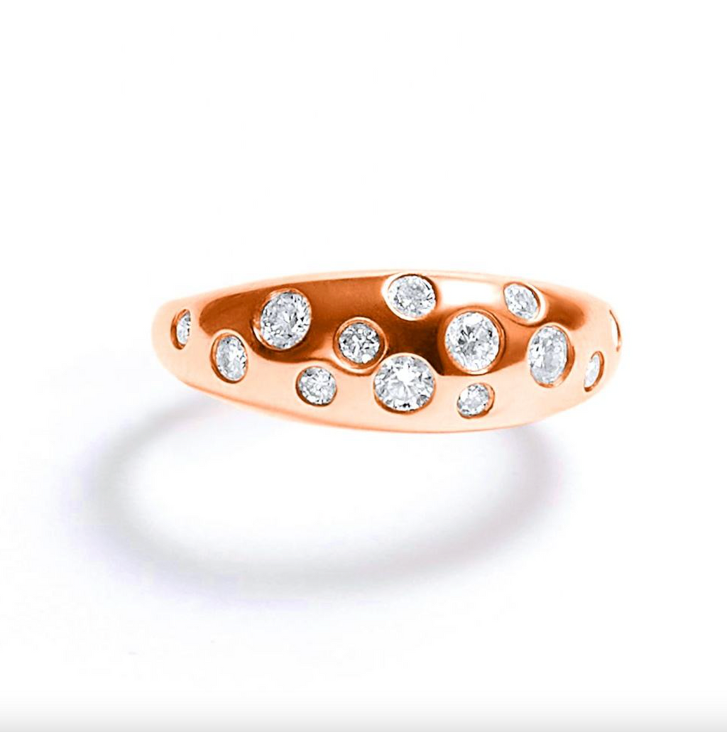 Brhyxa Women’s Chunky 925 Sterling Silver Ring – 18K Gold Finish Wide Dome Ring with Cubic Zirconia