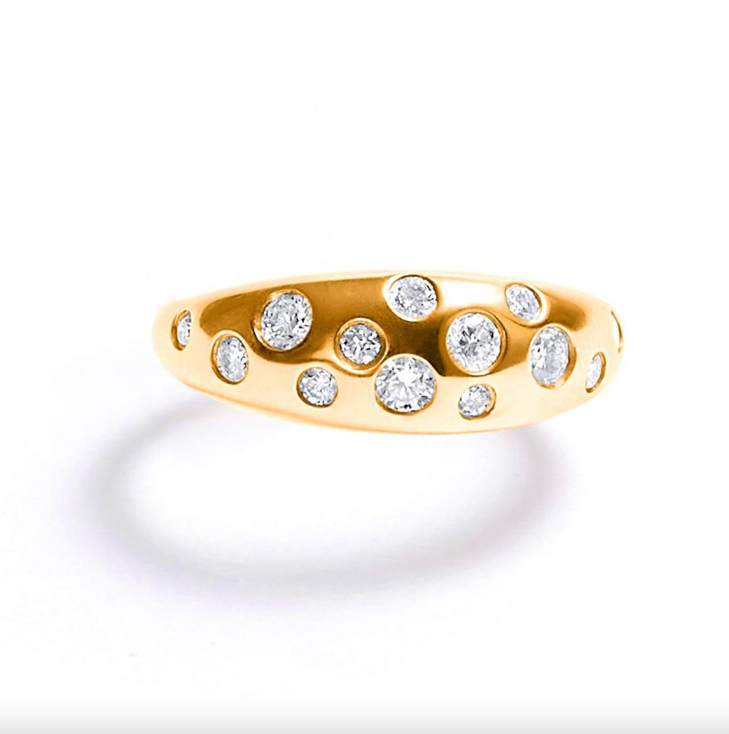 Brhyxa Women’s Chunky 925 Sterling Silver Ring – 18K Gold Finish Wide Dome Ring with Cubic Zirconia